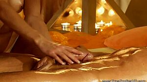 Турецкий массаж превращается в горячий ручной минет с экзотической брюнеткой в HD