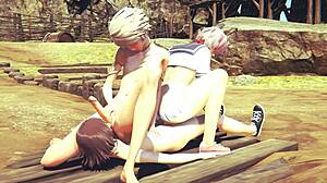 Yaoi femboy Jin zuigt grote lul en neemt anaal creampie in sissy crossdress anime